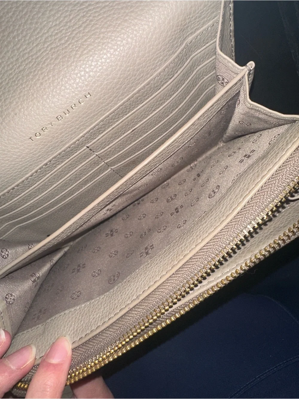 Tory Burch Taupe Leather Crossbody with Whipstitch Detail